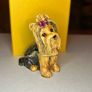 Yorkie - Enamel & Crystal Trinket Keeper Box Tchotchke Figure
